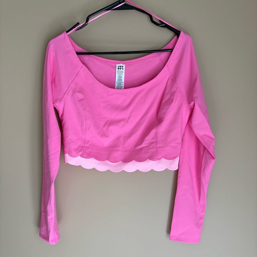 Joylab Knit Scallop Cropped Long Sleeve Shirt